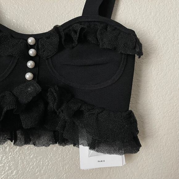 Sandro Top Womens Size 0 Black Barbara Cropped Knit Ruffle Sleeveless Tank NWT - Picture 6 of 13